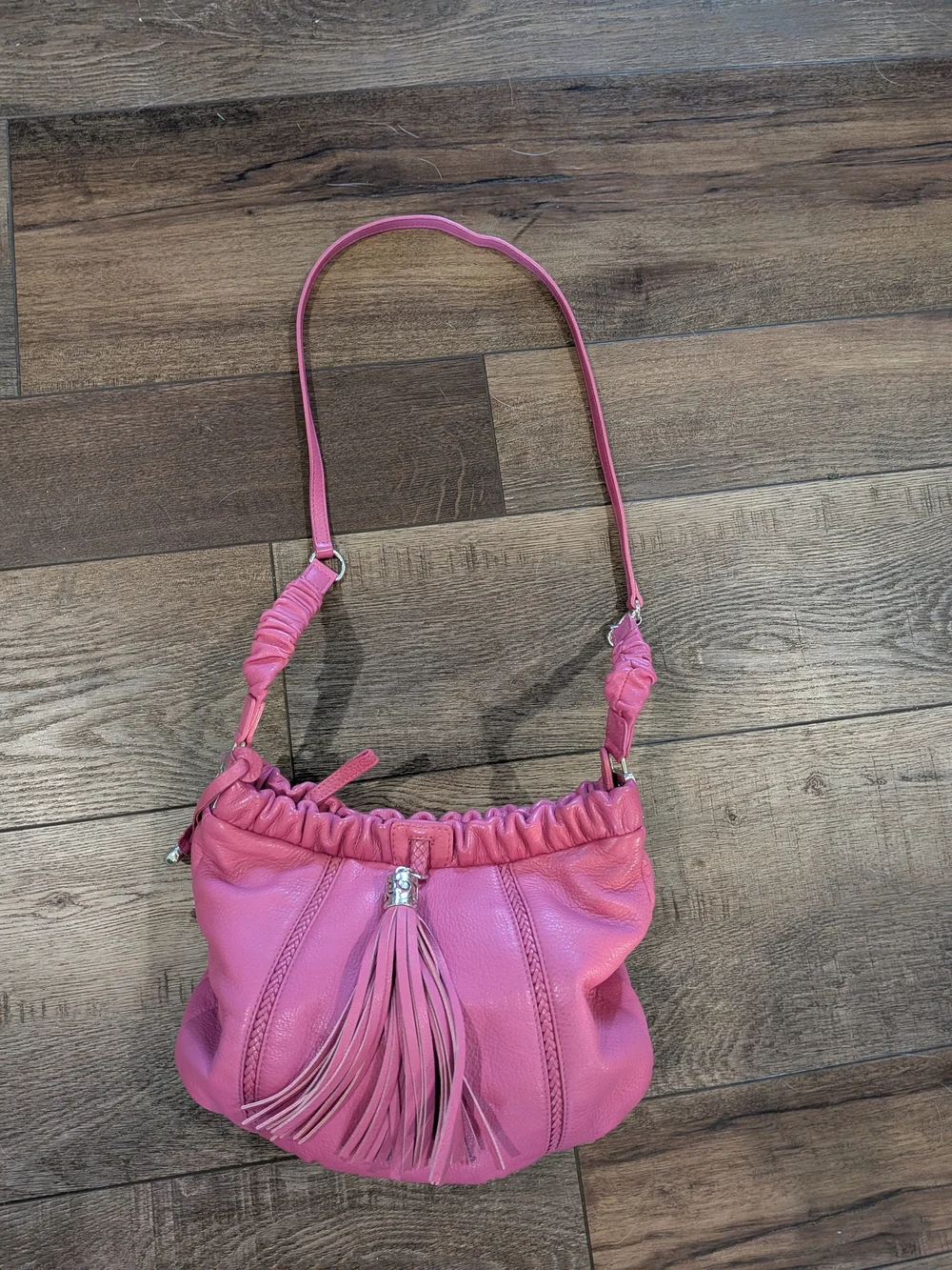 Brighton Pink Gathered Leather Hobo with Tassel 3 Way